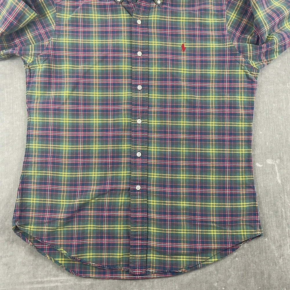 Polo Ralph Lauren Men M Green Plaid Button Down Shirt Custom Fit Pony Logo